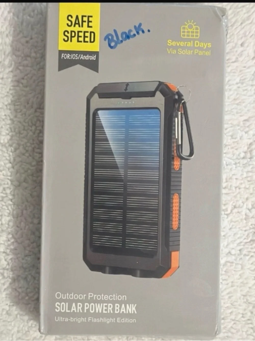 Solar Power Bank 38800 mAh with Flashlight, Dual USB, Waterproof – Black NWT